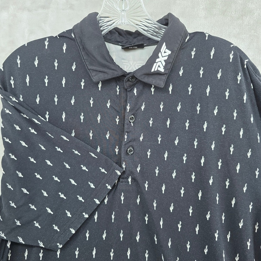 PXG Polo Shirt Mens Small Black Cactus Print Short Sleeve Golf Performance